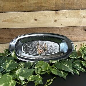 Vintage 1980's Irvinware USA Etched Chrome Oval Oblong Tray Bird Home Decor